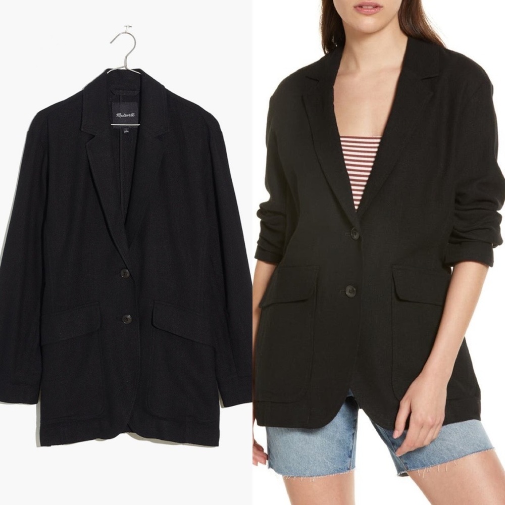 Madewell Breezewoven Larsen Linen Blend Black Blazer Small